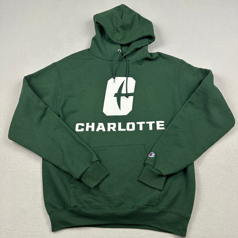 Charlotte 49ers Hoodie Men Medium Green Champion Pullover Sweatshirt NCAA UNCC